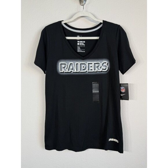 NFL The Nike Tee Las Vegas Oakland Raiders Short Sleeve V Neck Shirt Women L NWT - Picture 1 of 8